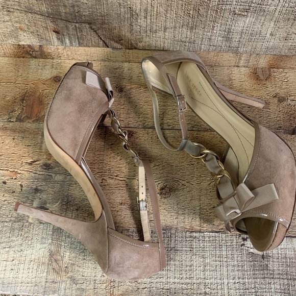 KATE Spade Tan Suede T-Strap Heels Sz 9.5 - Picture 6 of 8